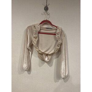 Sculptor Hooded Cardigan Womens Medium Beige Velvet Ruffle Long Sleeve Shirt